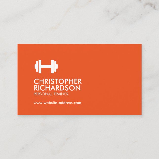 Dumbbell Logo Fitness Personal Trainer Orange/Gray Business Card (Front)