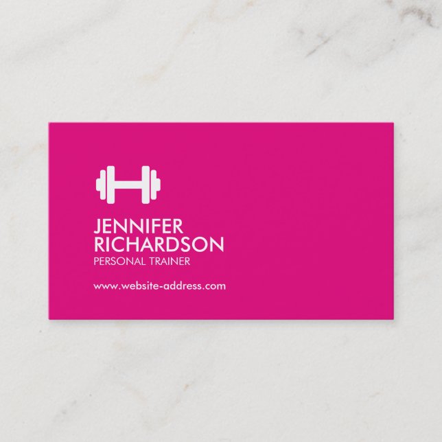 Dumbbell Logo Fitness Personal Trainer Pink/Gray Business Card (Front)