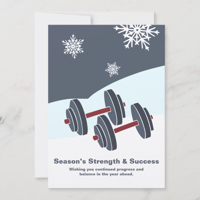 Dumbbell Season's Strength & Success Grey White Note Card (Front)