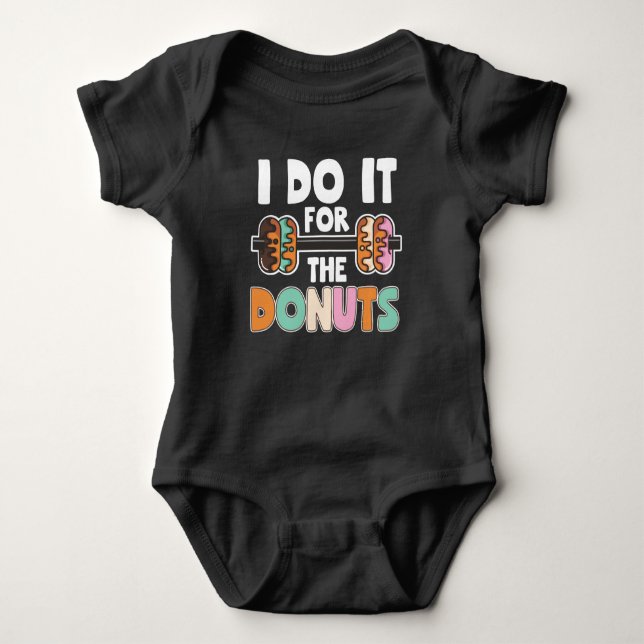 Dumbbell Weightlifting Donut Dessert Gym Workout Baby Bodysuit (Front)