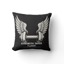 Dumbbell with Angel Wings Throw Pillow