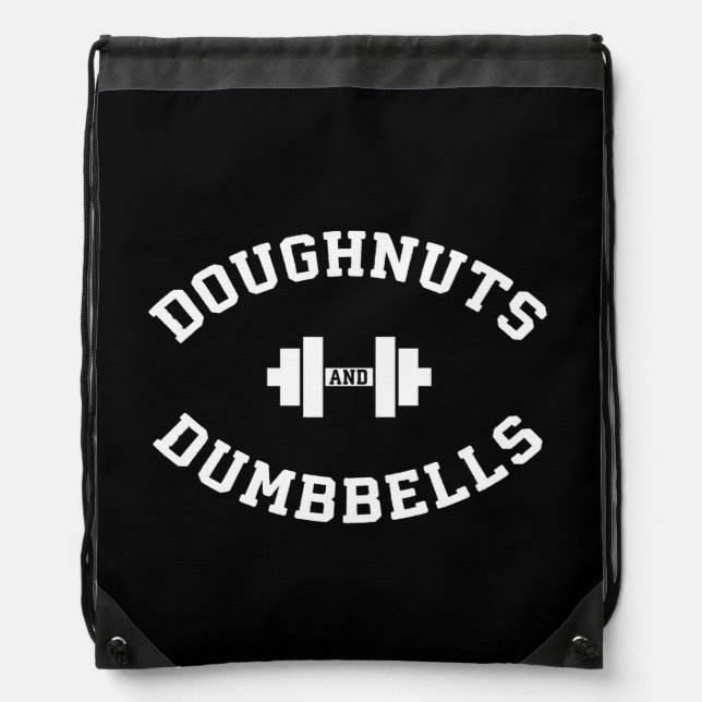 Dumbbells And Doughnuts - Funny Gym Workout Drawstring Bag (Front)