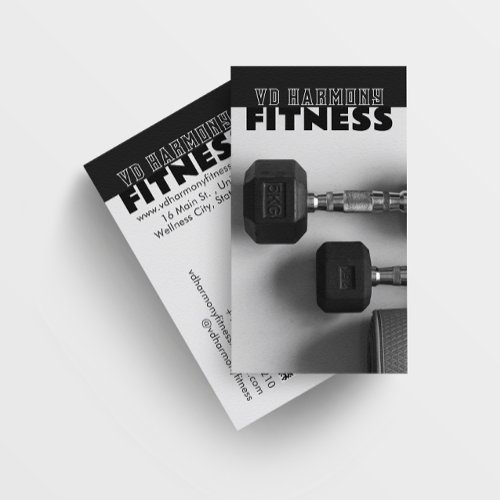Dumbells Fitness Black White Business Card