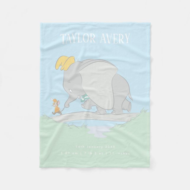 Dumbo and Timothy Custom Birth Stats Fleece Blanket (Front)