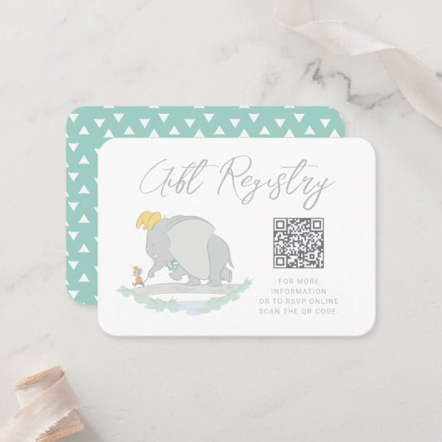 Dumbo and Timothy Q. Baby Shower Gift Registry Place Card (Front/Back In Situ)