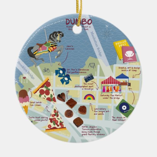Dumbo Brooklyn New York Map Customizable Two_sided Ceramic Ornament