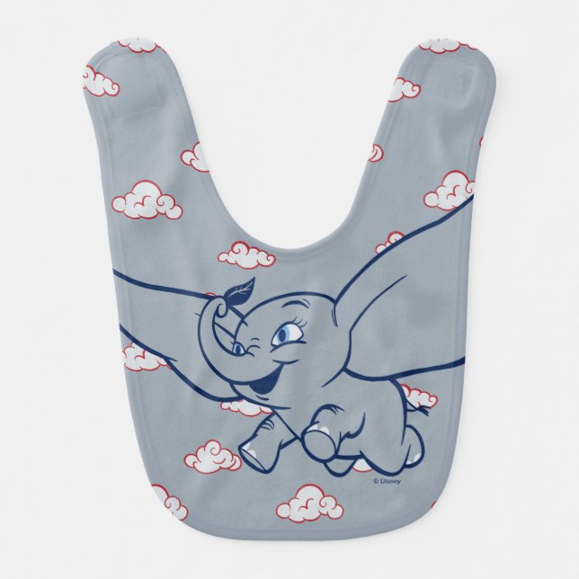 Dumbo | Cartoon Dumbo Flying With Feather Baby Bib (Front)