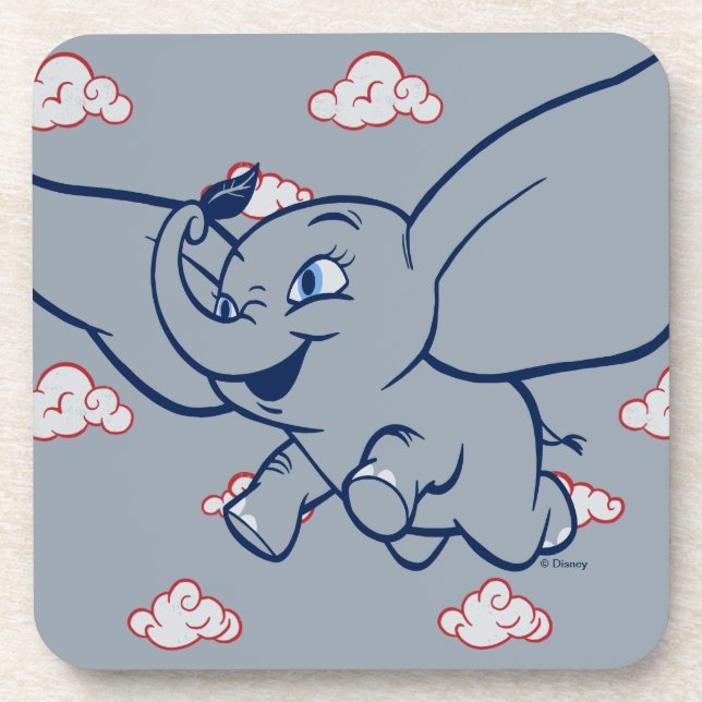 Dumbo | Cartoon Dumbo Flying With Feather Beverage Coaster (Front)