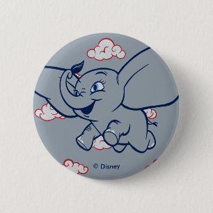 Dumbo   Cartoon Dumbo Flying With Feather Button