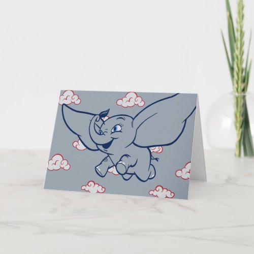 Dumbo  Cartoon Dumbo Flying With Feather Card