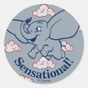 Dumbo Cartoon Dumbo Flying With Feather Classic Round Sticker