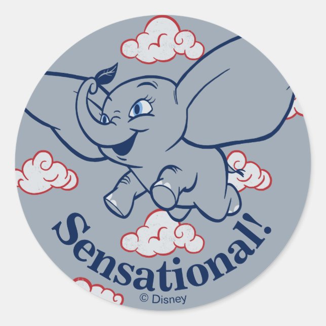 Dumbo | Cartoon Dumbo Flying With Feather Classic Round Sticker (Front)