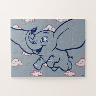 Dumbo | Cartoon Dumbo Flying With Feather Jigsaw Puzzle