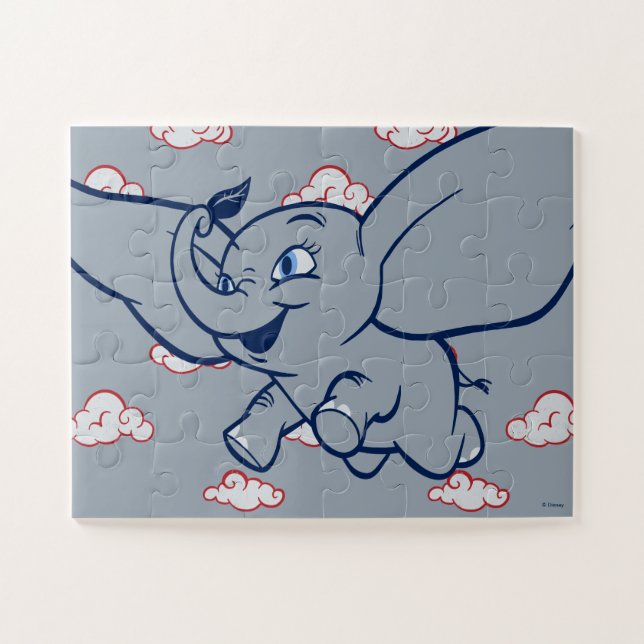 Dumbo | Cartoon Dumbo Flying With Feather Jigsaw Puzzle (Horizontal)