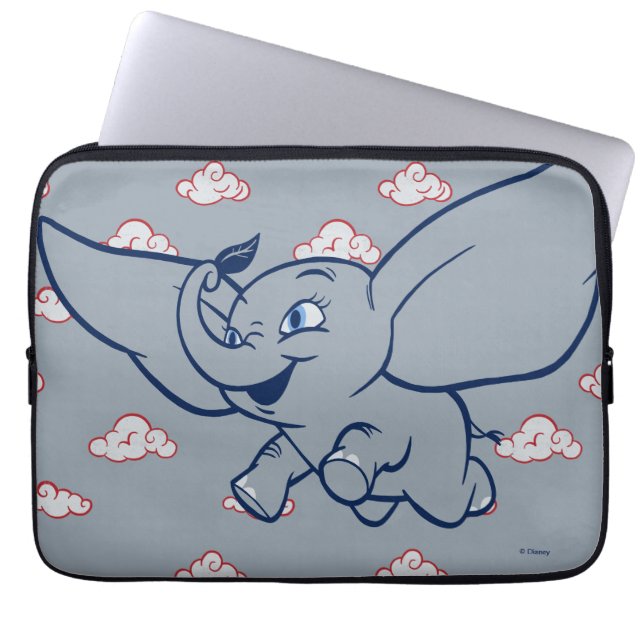 Dumbo | Cartoon Dumbo Flying With Feather Laptop Sleeve (Front)