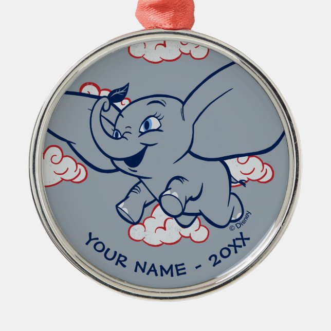 Dumbo | Cartoon Dumbo Flying With Feather Metal Ornament (Front)