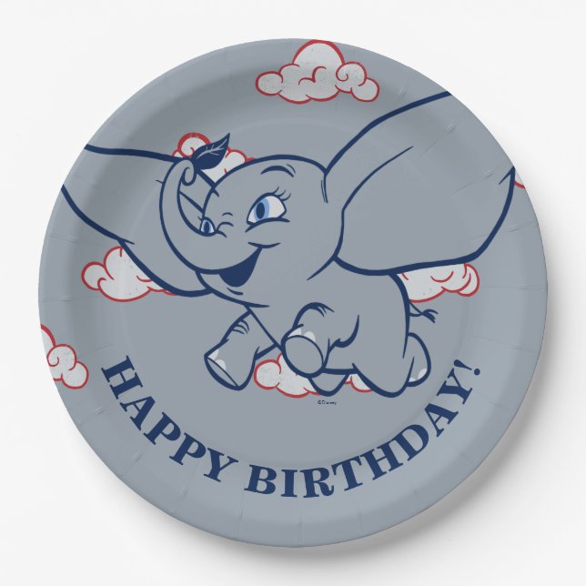Dumbo | Cartoon Dumbo Flying With Feather Paper Plates (Front)