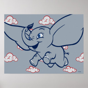 Dumbo Cartoon Dumbo Flying With Feather Poster