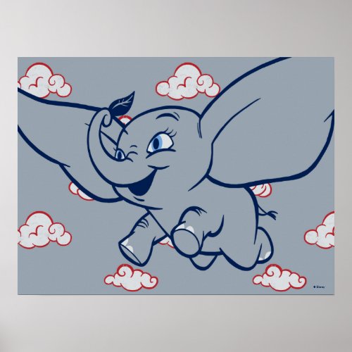 Dumbo  Cartoon Dumbo Flying With Feather Poster