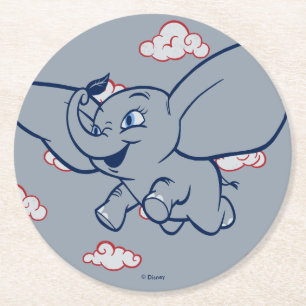 Dumbo Cartoon Dumbo Flying With Feather Round Paper Coaster