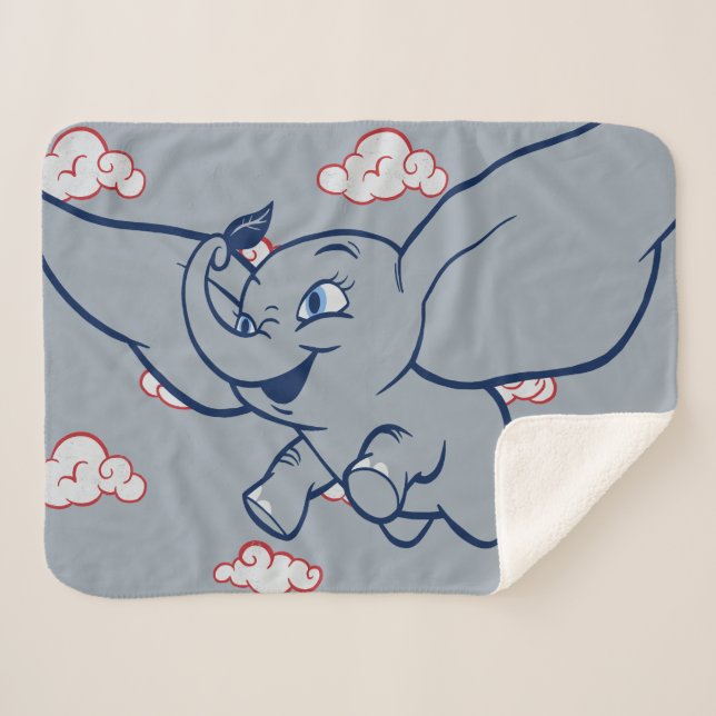 Dumbo | Cartoon Dumbo Flying With Feather Sherpa Blanket (Front (Horizontal))