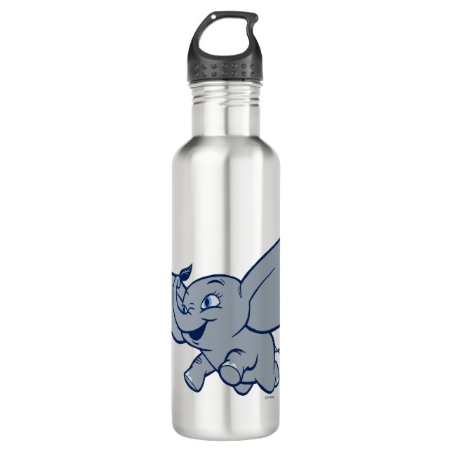 Dumbo | Cartoon Dumbo Flying With Feather Stainless Steel Water Bottle (Front)