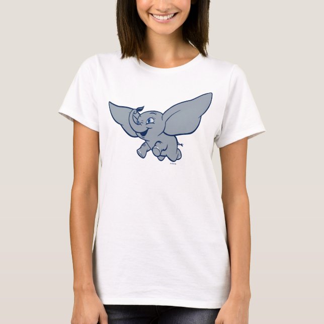 Dumbo | Cartoon Dumbo Flying With Feather T-Shirt (Front)