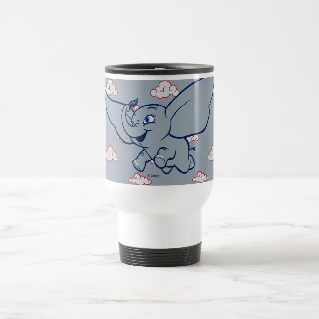 Dumbo | Cartoon Dumbo Flying With Feather Travel Mug (Center)