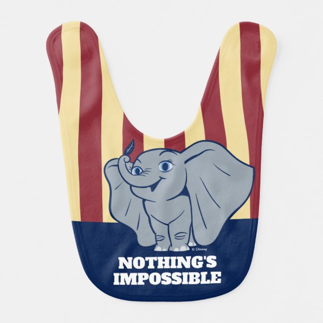 Dumbo | Cartoon Dumbo Holding Up Feather Baby Bib (Front)