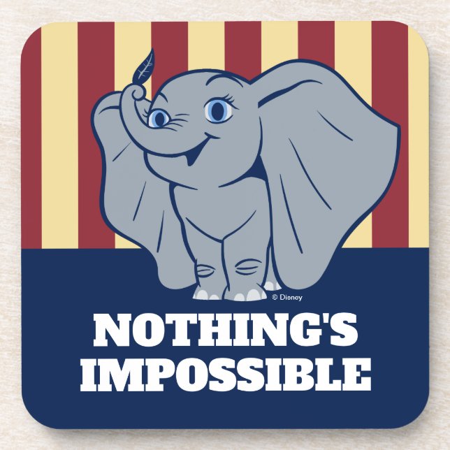 Dumbo | Cartoon Dumbo Holding Up Feather Beverage Coaster (Front)