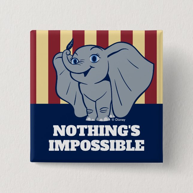Dumbo | Cartoon Dumbo Holding Up Feather Button (Front)