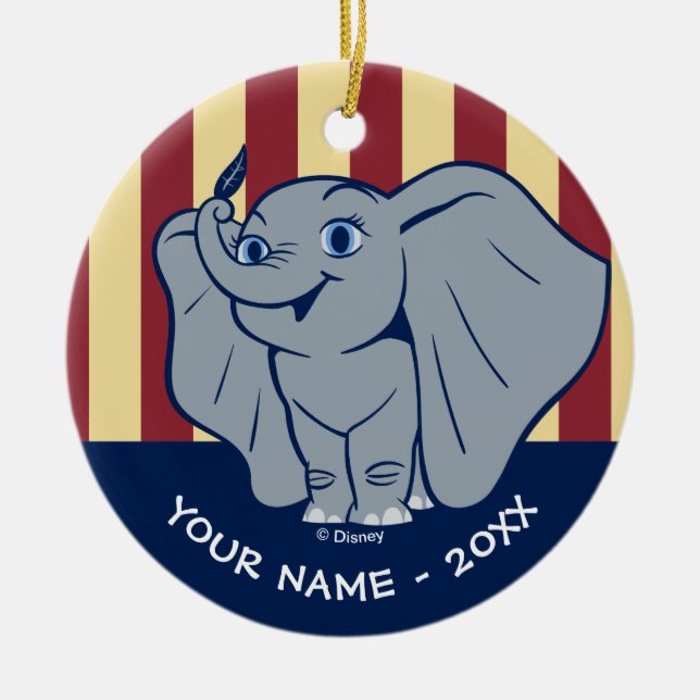 Dumbo | Cartoon Dumbo Holding Up Feather Ceramic Ornament (Front)