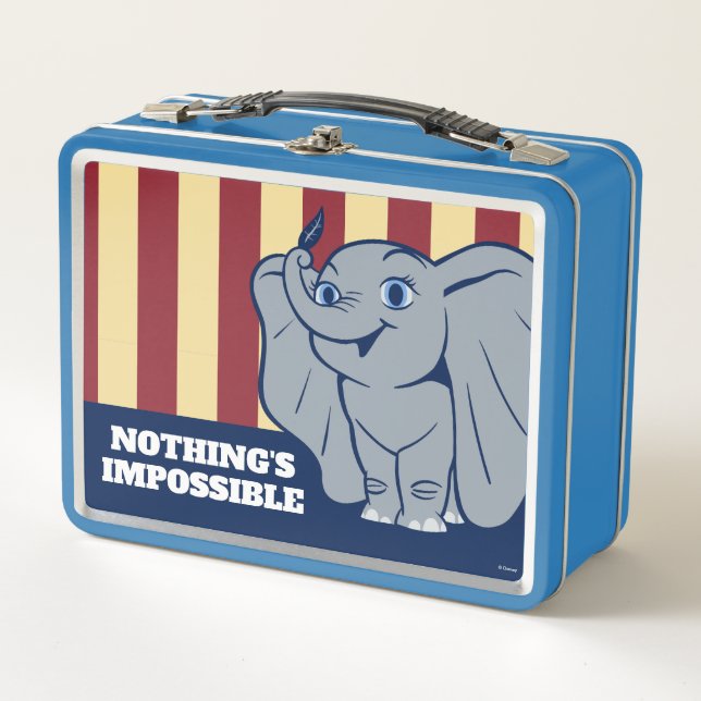 Dumbo | Cartoon Dumbo Holding Up Feather Metal Lunch Box (Front)