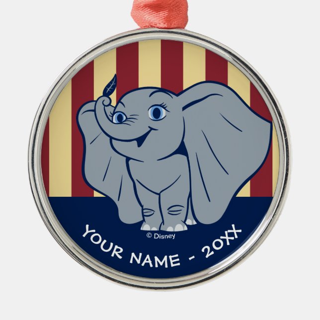 Dumbo | Cartoon Dumbo Holding Up Feather Metal Ornament (Front)