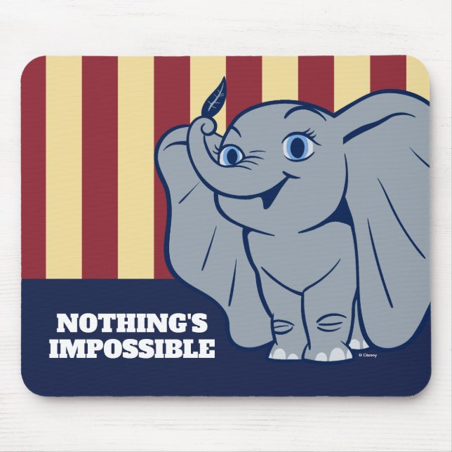 Dumbo | Cartoon Dumbo Holding Up Feather Mouse Pad (Front)