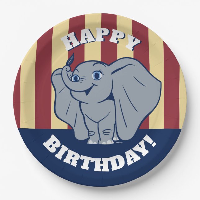 Dumbo | Cartoon Dumbo Holding Up Feather Paper Plates (Front)