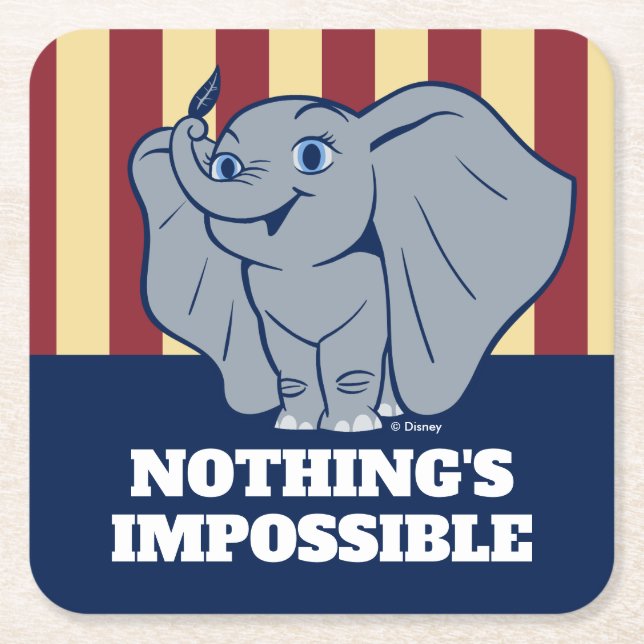 Dumbo | Cartoon Dumbo Holding Up Feather Square Paper Coaster (Front)