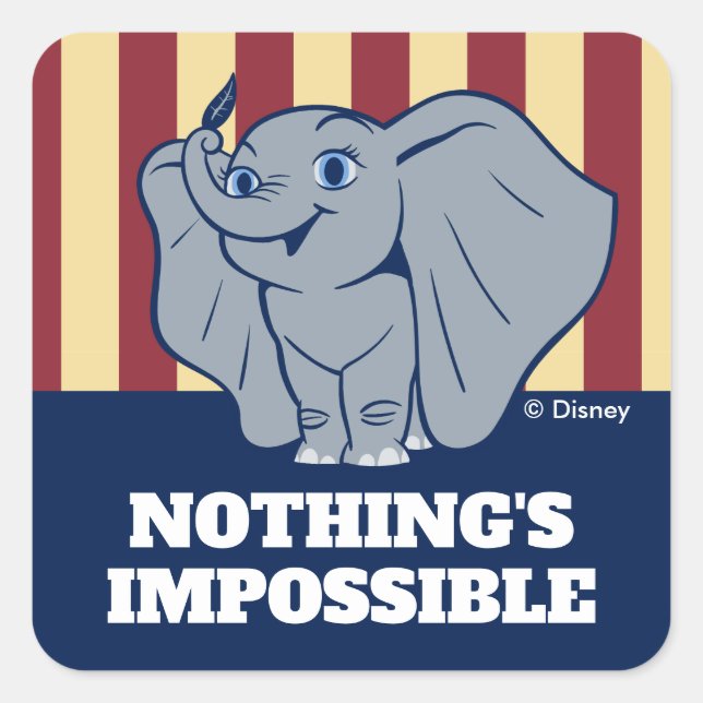 Dumbo | Cartoon Dumbo Holding Up Feather Square Sticker (Front)