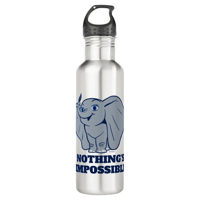 Dumbo | Cartoon Dumbo Holding Up Feather Stainless Steel Water Bottle (Front)