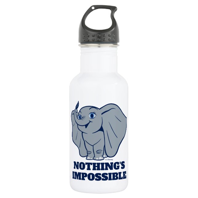 Dumbo | Cartoon Dumbo Holding Up Feather Stainless Steel Water Bottle (Front)