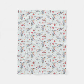 Dumbo Circus Pattern Custom Initial  Fleece Blanket