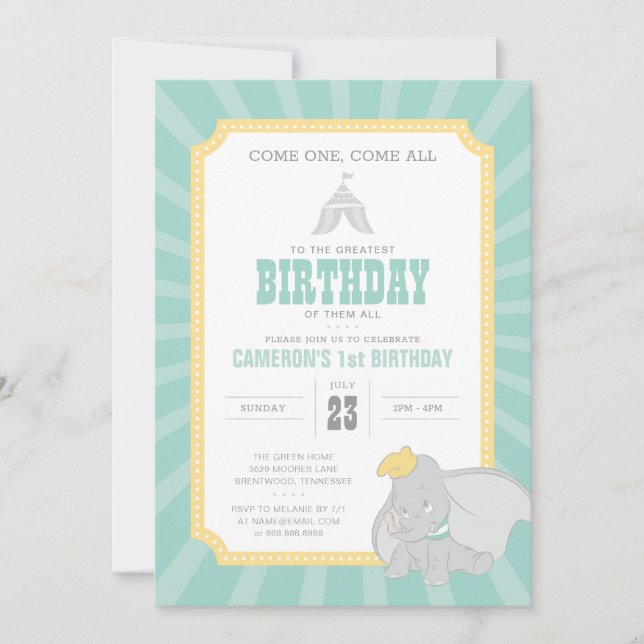 Dumbo | Come One, Come All - Birthday Circus Invit Invitation (Front)