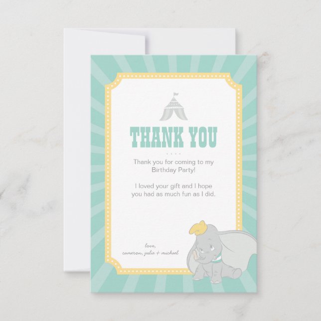 Dumbo | Come One, Come All - Birthday Thank You Invitation (Front)