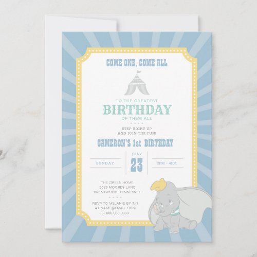 Dumbo  Come One Come All _ Blue Birthday Circus Invitation