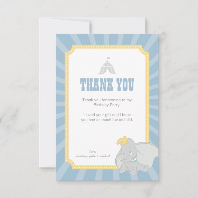 Dumbo | Come One, Come All - BlueThank You  Invitation (Front)