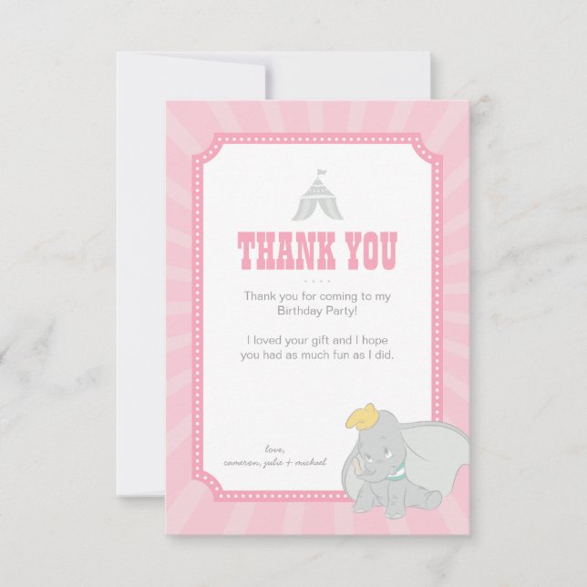 Dumbo | Come One, Come All - Pink Thank You  Invitation (Front)