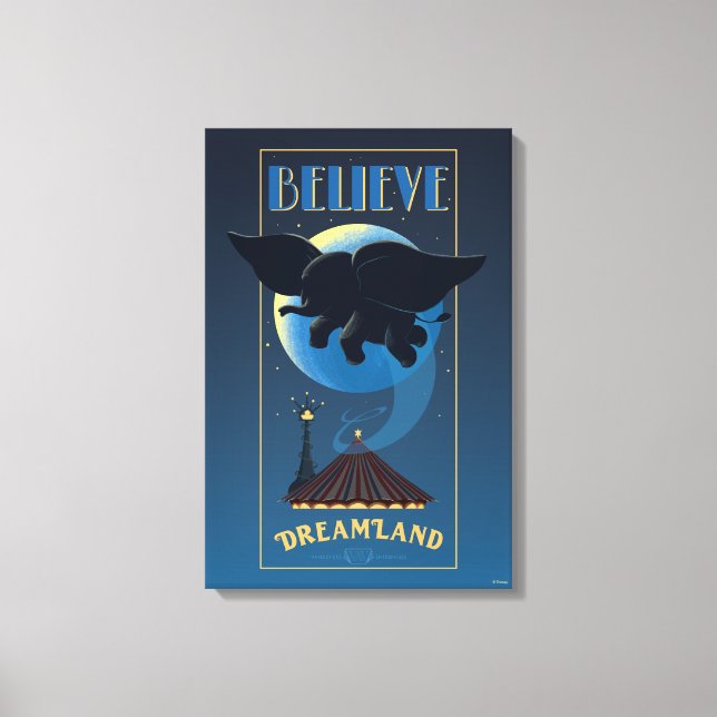 Dumbo | Dreamland "Believe" Attraction Art Canvas Print (Front)
