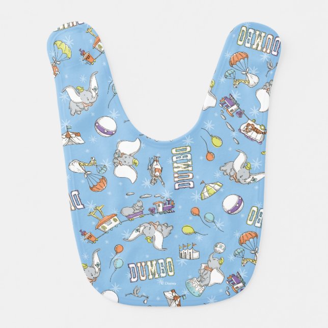 Dumbo | Fun Little Blue Pattern Baby Bib (Front)