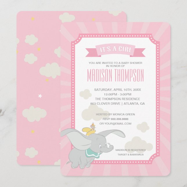 Dumbo | Girl Baby Shower Invitation (Front/Back)