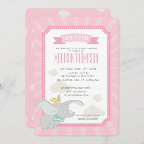 Dumbo  Girl Baby Shower Invitation